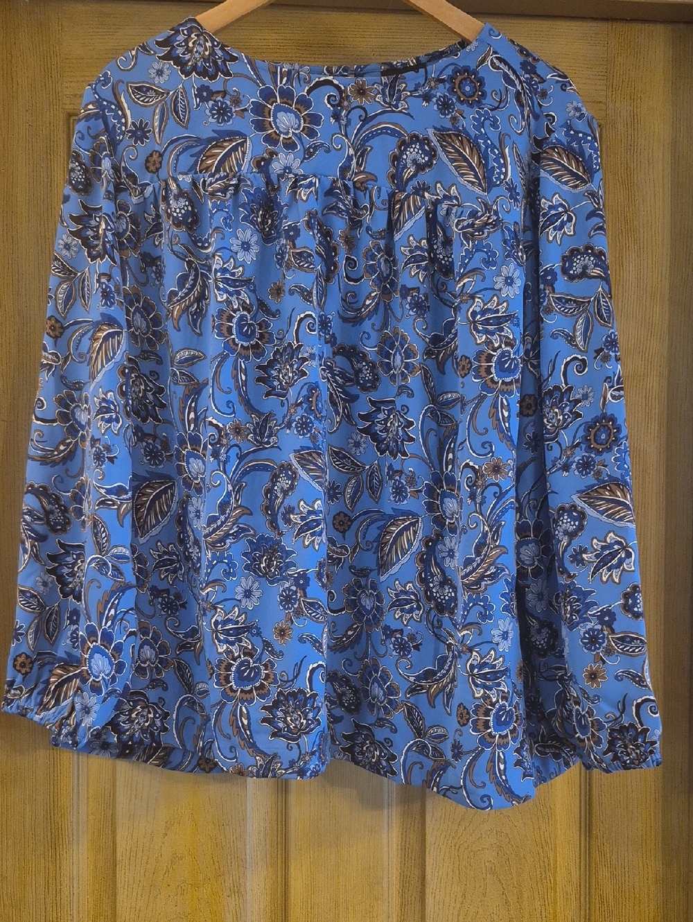 J Jill Wearever Collection Blue Floral Paisley Blouse Plus Size 2X Boat Neckline